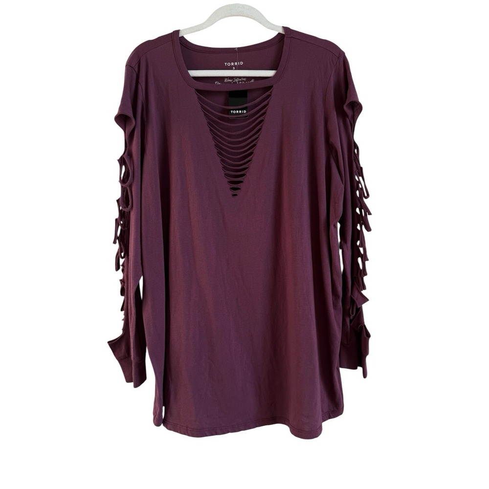 Torrid Classic Fit Cotton Crew Neck Slasher Knit Violet Tee Women's 3X NEW